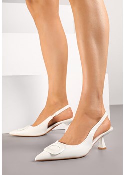 Białe Sandały na Szpilce Kaczuszce Slingback z Geometryczną Aplikacją Melanoriel ze sklepu renee.pl w kategorii Czółenka - zdjęcie 183897009