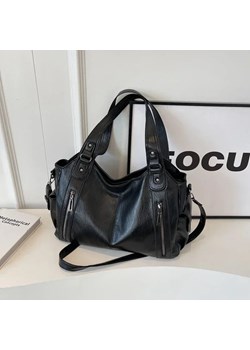 Miękka skórzana torba z kieszeniami - Czarny ze sklepu Intimica.pl w kategorii Torby Shopper bag - zdjęcie 183902937