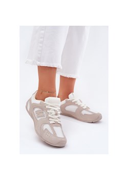 Boto Buty Sportowe Damskie Z Eko Zamszu Biało-Beżowe Dorella beżowy ze sklepu ButyModne.pl w kategorii Buty sportowe damskie - zdjęcie 183903717