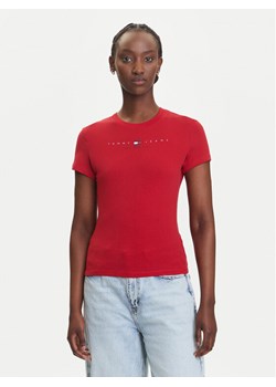 Tommy Jeans T-Shirt Linear DW0DW21422 Czerwony Slim Fit ze sklepu MODIVO w kategorii Bluzki damskie - zdjęcie 183907769