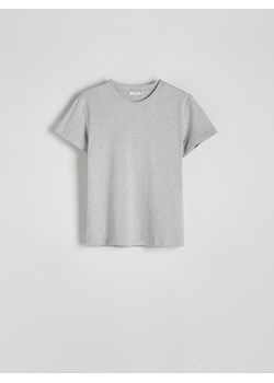 Reserved - Bawełniany t-shirt - jasnoszary ze sklepu Reserved w kategorii Bluzki damskie - zdjęcie 183909756