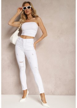 Białe Skinny Jeansy Ozdobione Dziurami i Przetarciami Riloevi ze sklepu renee.pl w kategorii Jeansy damskie - zdjęcie 183910475
