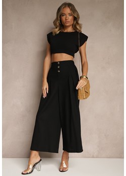 Czarne Spodnie Culottes High Waist z Bawełny Zdobione Guzikami Izuma ze sklepu renee.pl w kategorii Spodnie damskie - zdjęcie 183913345