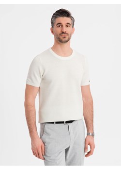 Dzianinowa koszulka męska z delikatną drobną strukturą -  biała V1 OM-TSCT-0244 ze sklepu ombre w kategorii T-shirty męskie - zdjęcie 183933636