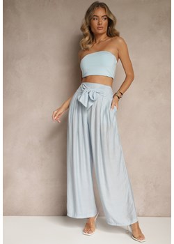 Niebieskie Wiskozowe Spodnie High Waist o Szerokim Kroju Aranisa ze sklepu renee.pl w kategorii Spodnie damskie - zdjęcie 183934388