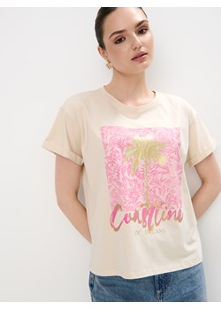 Mohito - T-shirt z nadrukiem - beżowy ze sklepu Mohito w kategorii Bluzki damskie - zdjęcie 183935677