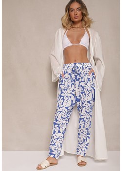Niebieskie Spodnie z Wiskozy High Waist w Kwiatowy Wzór Niliannea ze sklepu renee.pl w kategorii Spodnie damskie - zdjęcie 183936229