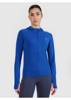 Damska bluza do biegania z kapturem 4F 4FWSS25TFSWF474 - niebieska ze sklepu Sportstylestory.com w kategorii Bluzy damskie - zdjęcie 183942999