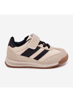 Dziecięce Sneakersy Buty Sportowe Na Rzep Beżowe beżowy ze sklepu ButyModne.pl w kategorii Buty sportowe dziecięce - zdjęcie 183944468