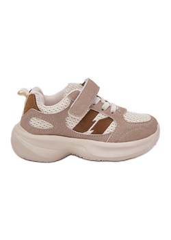 Buty Sportowe Sneakersy Dziecięce Na Rzep Beżowe beżowy ze sklepu ButyModne.pl w kategorii Buty sportowe dziecięce - zdjęcie 183944476