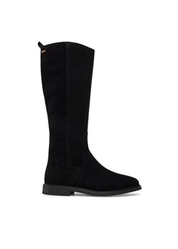 Kozaki Tommy Hilfiger Flag Suede Long Boot Zip FW0FW08178 Czarny ze sklepu eobuwie.pl w kategorii Kozaki damskie - zdjęcie 183971429