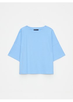 Mohito - Bawełniany błękitny t-shirt - błękitny ze sklepu Mohito w kategorii Bluzki damskie - zdjęcie 183993139