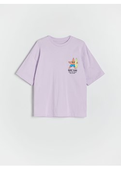 Reserved - T-shirt oversize z nadrukiem - lawendowy ze sklepu Reserved w kategorii T-shirty chłopięce - zdjęcie 183993568