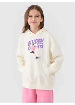 Dziewczęca bluza dresowa nierozpinana z kapturem 4F 4FJASAW24TSWSF2156 - żółta ze sklepu Sportstylestory.com w kategorii Bluzy dziewczęce - zdjęcie 184004566