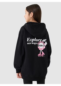Dziewczęca bluza dresowa rozpinana z kapturem 4F 4FJRSS25TSWSF2057 - czarna ze sklepu Sportstylestory.com w kategorii Bluzy dziewczęce - zdjęcie 184004577