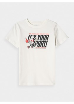 Chłopięcy t-shirt z nadrukiem 4F 4FJRSS25TTSHM2568 - biały ze sklepu Sportstylestory.com w kategorii T-shirty chłopięce - zdjęcie 184005479