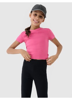 Dziewczęcy top basic t-shirt 4F 4FJWSS25TTSHF1852 - różowy ze sklepu Sportstylestory.com w kategorii Bluzki dziewczęce - zdjęcie 184005918