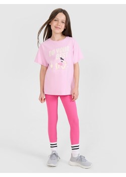 Dziewczęce legginsy dzianinowe 4F 4FJRSS25TTIGF255 - różowe ze sklepu Sportstylestory.com w kategorii Spodnie dziewczęce - zdjęcie 184006125