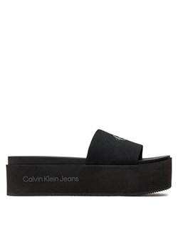 Klapki Calvin Klein Jeans Flatform Sandal Met YW0YW01036 Czarny ze sklepu eobuwie.pl w kategorii Klapki damskie - zdjęcie 184009585