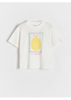 Reserved - T-shirt z nadrukiem - złamana biel ze sklepu Reserved w kategorii Bluzki dziewczęce - zdjęcie 184014486