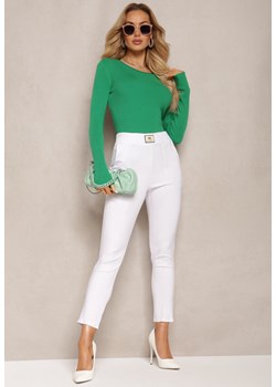 Białe Spodnie High Waist z Elastycznego Materiału Wykończone Gumką Rigadona ze sklepu renee.pl w kategorii Spodnie damskie - zdjęcie 184014639