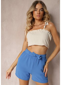 Niebieskie Luźne Szorty Bermudy High Waist z Gumką i Materiałowym Paskiem w Talii Renetta ze sklepu renee.pl w kategorii Szorty - zdjęcie 184014649