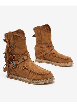 Royalfashion Camelowe damskie botki z ukrytym koturnem Dibisa ze sklepu royalfashion.pl w kategorii Botki - zdjęcie 184017309