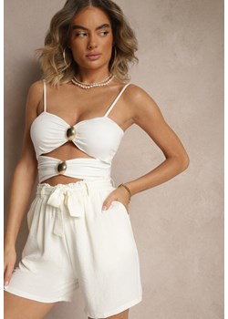 Jasnobeżowe Luźne Szorty Bermudy High Waist z Gumką i Materiałowym Paskiem w Talii Renetta ze sklepu renee.pl w kategorii Szorty - zdjęcie 184028597