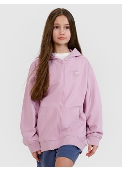Dziewczęca bluza dresowa rozpinana z kapturem 4F 4FJWSS25TSWSF1482 - różowa ze sklepu Sportstylestory.com w kategorii Bluzy dziewczęce - zdjęcie 184032625