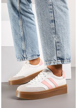 Biało-Różowe Sneakersy w Stylu Tenisówek z Paskami Nilomira ze sklepu born2be.pl w kategorii Buty sportowe damskie - zdjęcie 184035607