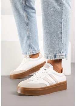 Biało-Beżowe Sneakersy w Stylu Tenisówek z Paskami Nilomira ze sklepu born2be.pl w kategorii Buty sportowe damskie - zdjęcie 184035625