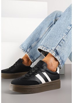 Czarne Sneakersy na Kauczukowej Podeszwie Ozdobione Paskami Nilimea ze sklepu renee.pl w kategorii Buty sportowe damskie - zdjęcie 184035637