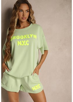 Jasnozielony Komplet z Wiskozą o Fasonie Oversize T-shirt i Szorty Lirafina ze sklepu renee.pl w kategorii Komplety i garnitury damskie - zdjęcie 184036707