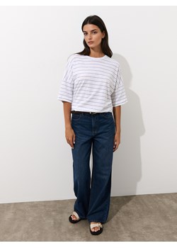 Mohito - T-shirt z bawełny i lnu - biały ze sklepu Mohito w kategorii Bluzki damskie - zdjęcie 184039477