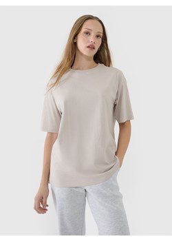 Damski t-shirt oversize 4F 4FRSS25TTSHF2694 - beżowy ze sklepu Sportstylestory.com w kategorii Bluzki damskie - zdjęcie 184040618