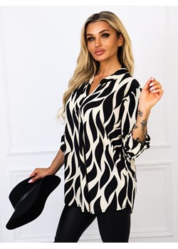 BLUZKA ONE SIZE WE WZORY DEKOLT W SEREK I RĘKAW 3/4 - BEŻOWA ze sklepu olika.com.pl w kategorii Bluzki damskie - zdjęcie 184043975