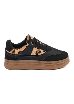 Shelvt Damskie czarne sneakersy z wstawkami w panterkę ze sklepu ButyModne.pl w kategorii Buty sportowe damskie - zdjęcie 184049625