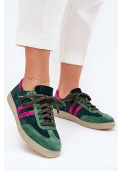 Damskie Sneakersy Zamszowe Ciemnozielone Zazoo N1068 ze sklepu ZAZOO w kategorii Buty sportowe damskie - zdjęcie 184050256