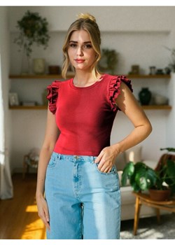Sinsay - Bluzka z falbanami na rękawach - czerwony - id: 318AI-33X - marki Sinsay - 184054469 Sinsay - Bluzka z falbanami na rękawach - czerwony ze sklepu Sinsay w kategorii Bluzki damskie - zdjęcie 184054469