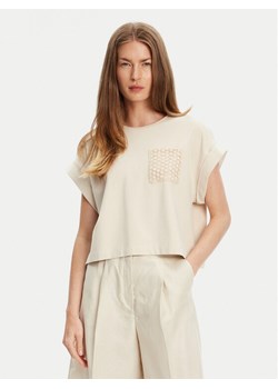 United Colors Of Benetton T-Shirt 3IFVD10AF Beżowy Boxy Fit ze sklepu MODIVO w kategorii Bluzki damskie - zdjęcie 184058045