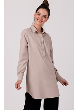 Tunika koszulowa z kołnierzykiem beżowa B276, Kolor beżowy, Rozmiar L/XL, BeWear ze sklepu Primodo w kategorii Sukienki - zdjęcie 184061358