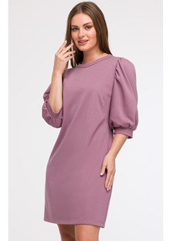 Sukienka damska z bufiastymi rękawami wrzosowa B291, Kolor wrzosowy, Rozmiar 2XL/3XL, BeWear ze sklepu Primodo w kategorii Sukienki - zdjęcie 184061377