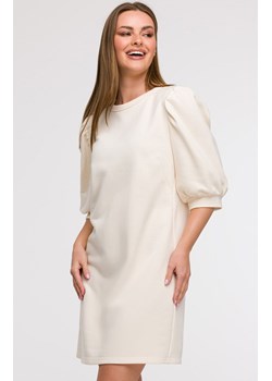 Sukienka damska z bufiastymi rękawami waniliowa B291, Kolor waniliowy, Rozmiar 2XL/3XL, BeWear ze sklepu Primodo w kategorii Sukienki - zdjęcie 184061397