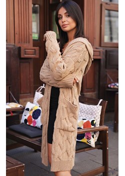 Beżowy kardigan damski z kapturem BK033, Kolor camel, Rozmiar S/M, BE Knit ze sklepu Primodo w kategorii Swetry damskie - zdjęcie 184061506