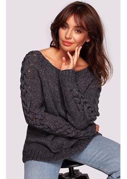Sweter damski ciemnoszary BK090, Kolor ciemny szary, Rozmiar L/XL, BeWear ze sklepu Primodo w kategorii Swetry damskie - zdjęcie 184061629