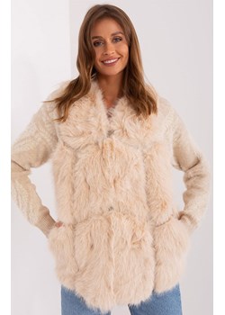 Beżowa kamizelka futrzana AT-KZ-2375.00P, Kolor beżowy, Rozmiar S/M, WOOL FASHION ITALIA ze sklepu Primodo w kategorii Kamizelki damskie - zdjęcie 184068308