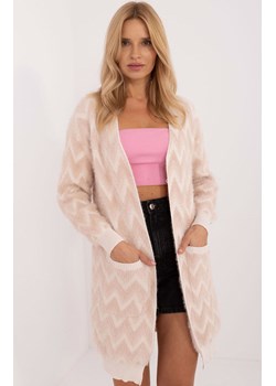 Beżowy kardigan damski AT-SW-2340-A.00, Kolor beżowy-wzór, Rozmiar uniwersalny, WOOL FASHION ITALIA ze sklepu Primodo w kategorii Swetry damskie - zdjęcie 184068328