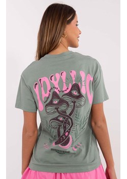 Pistacjowy damski t-shirt z napisami D12022AC02645H, Kolor pistacjowy, Rozmiar M, Sublevel ze sklepu Primodo w kategorii Bluzki damskie - zdjęcie 184068528