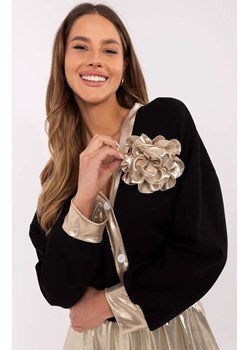 Czarna rozpinana bluza damska z kwiatem MI-BL-61789.24, Kolor czarny, Rozmiar uniwersalny, ITALY MODA ze sklepu Primodo w kategorii Bluzy damskie - zdjęcie 184069245