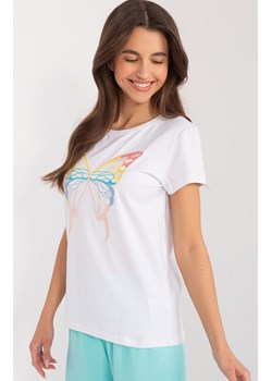 Biały t-shirt damski z motylem RV-TS-9637.39, Kolor biały-wzór, Rozmiar S/M, BASIC FEEL GOOD ze sklepu Primodo w kategorii Bluzki damskie - zdjęcie 184069567